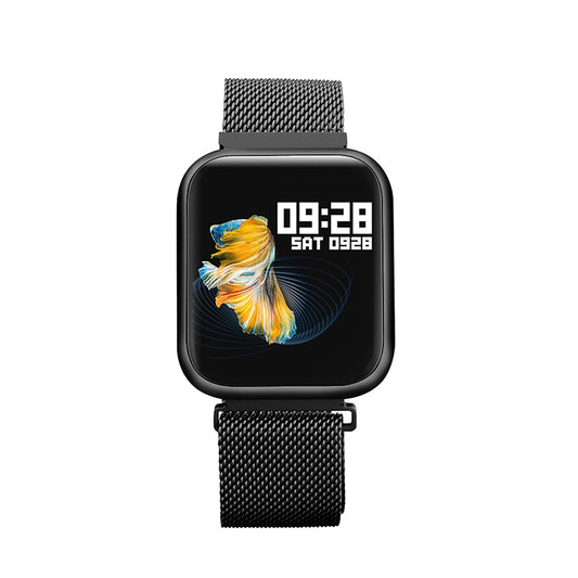 Ceas Smartwatch cu functie de Bratara Fitness idealStore P80 Negru, cu functie de monitorizare tensiune arteriala, ritm cardiac, Monitorizare somn, Nivel oxigen, Notificari Apel/Sms, cu curea metalica si curea de silicon