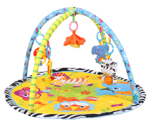 Centru de activitati tip covoras Interactiv cu centru de activitati, Pentru bebelusi, 4 Brate cu accesorii diferite pentru distractia micutului, Albastru-Galben