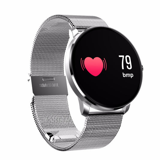 Ceas Smartwach ChromeFit, Design Elegant, G-Senzor, Monitorizare Batai Inima, Pedometru, Compatitbil Android & iOS, Curea Metalica Argintie, Display Color, Argintiu