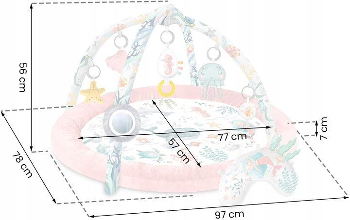 Salteluta interactiva pentru copii ideal STORE Be Happy, 7 jucarii incluse, perna cu suprafata moale, Sprijina dezvoltarea stimulilor vizuali si ofera provocari fizice care vor ajuta la dezvoltarea abilitatilor motorii, roz