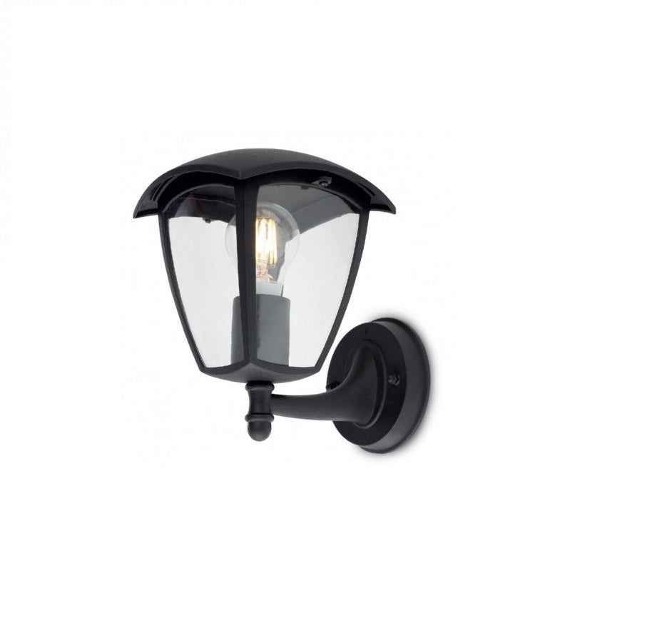 Aplica pentru exterior idealSTORE LENIUS COLLECTION, Structura metalica si dispersor din policarbonat, Dimensiuni 220 x 170 x 215mm, Dotat cu sursa cu dulie E27 pentru o putere maxima 28W, Grad de protectie IP44, Design clasic