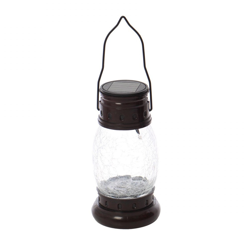 Lampa solara pentru gradina cu Panou IDL, Design de tip Felinar, diametrul de 70 mm si inaltimea de 310 mm, Modelul este realizat din metal si sticla si are gradul de protectie IP44