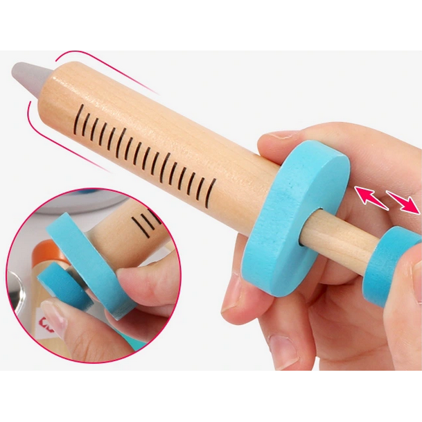 Trusa medicala pentru Copii din Lemn Premium idealSTORE, Include accesorii medicale si Geanta de Depozitare, Pastile, Termometru, Seringa, Stetoscop, Joc creativ, Ajuta la dezvoltarea imaginatiei copilului