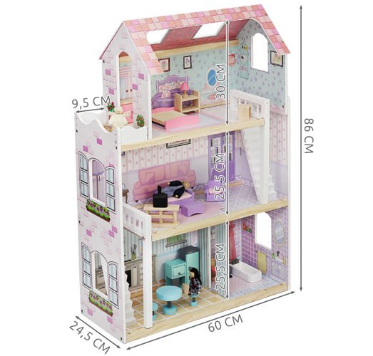 Casa de Papusi din Lemn, cu Gradina si Piscina, 3 nivele, 4 camere mobilate si utilate, cu scari interioare si culori pastelate