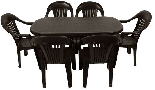 Set masa pentru Gradina IdealStore Bali cu 6 SCAUNE, 140x70x70cm, Realizat din plastic de inalta calitate, Rezistent la UMIDITATE, Permite adaptari creative si inovatoare oriunde si oricand, Culoare-Cappuccino