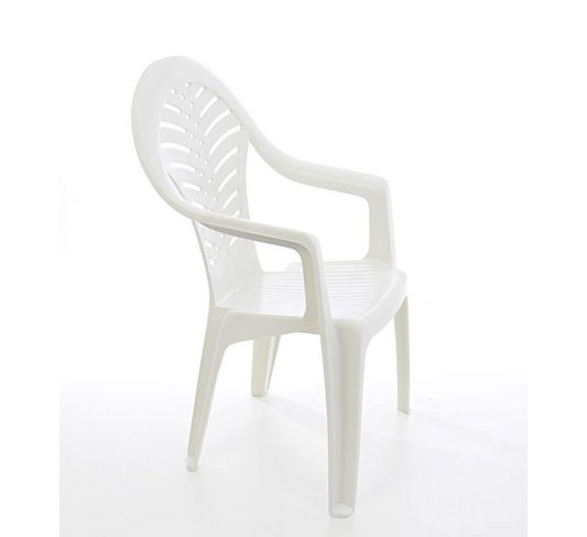 Scaun pentru gradina IDL Bonaire White, 54x59x91cm, Realizat din plastic de inalta calitate cu forma moderna, Dotat cu cotiere si spatar inalt pentru un confor sporit, Culoare-Alb