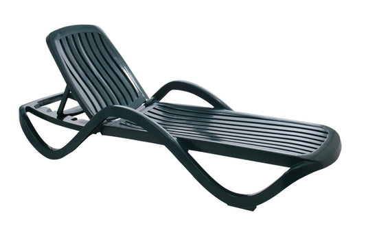 Sezlong Plaja Premium idealStore, Structura Plastic Rezistent, Verde, Spatar Reglabil, 192 x 71 x 30/100 cm, Usor de Curatat, Greutate Suportata 120 Kg