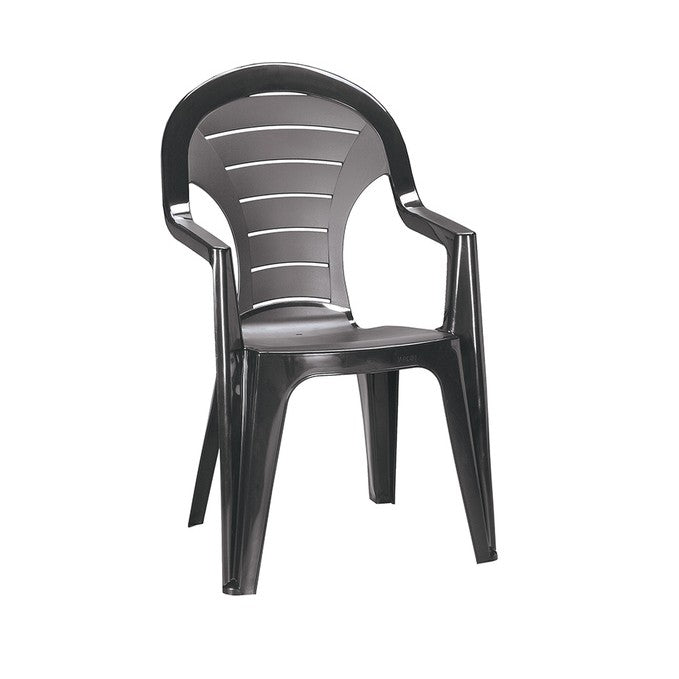 Scaun pentru gradina IDL Oliver, 56x57x92 cm, Realizat din plastic de inalta calitate, Dotat cu cotiere si spatar inalt pentru un confor sporit, Culoare-Gri