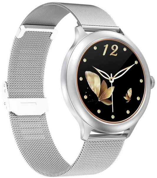 Smartwatch idealStore PowStell, Design Slim, Moduri MultiSport, Monitorizare Sanatate, Memento Personalizat Control Muzical si Camera Foto, Aplicatie Menstruala, Bratara Silicon, Culoare Argintiu