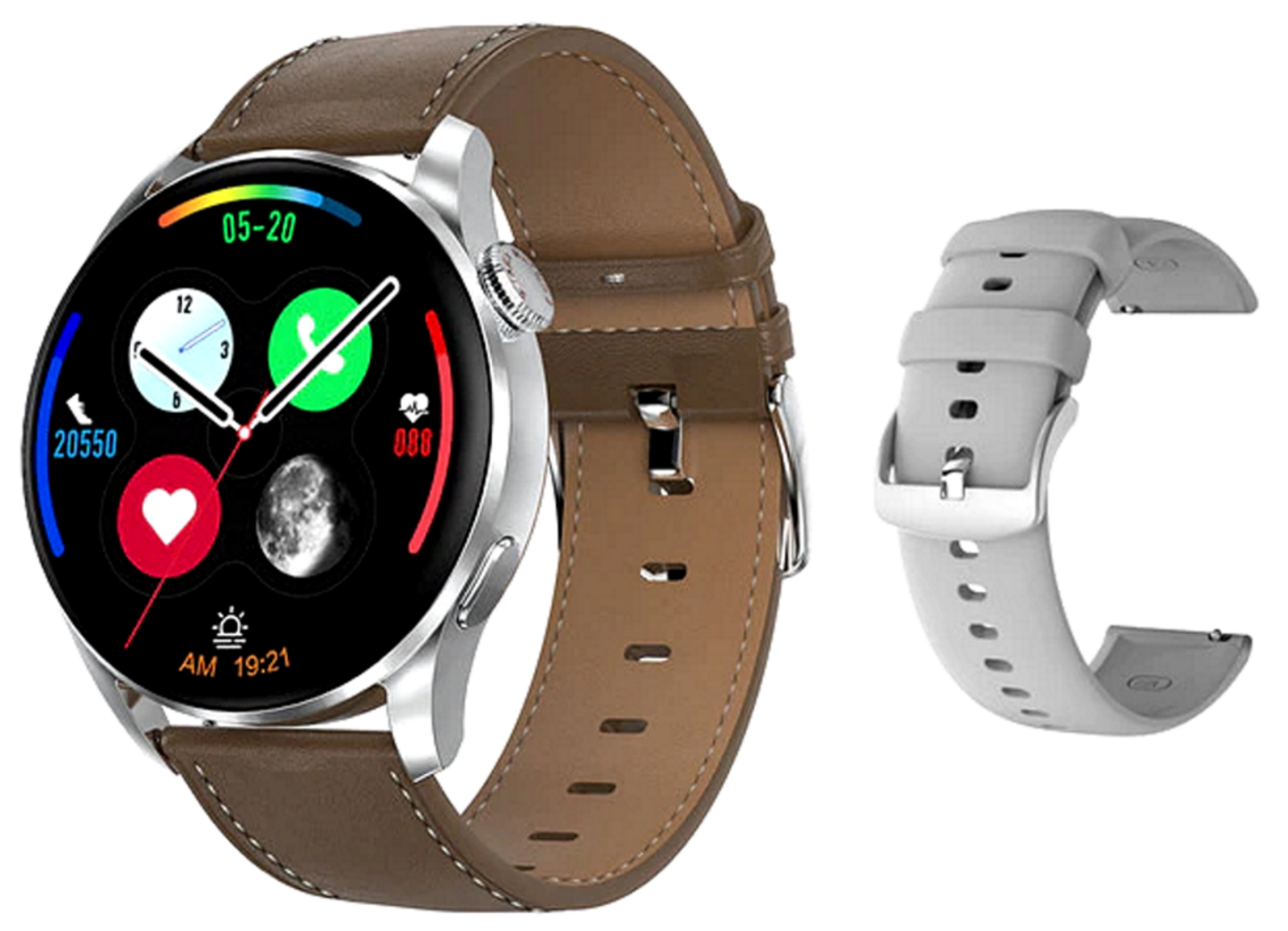 Ceas SmartWatch Classy Premium idealStore, 1.36, Coroana Rotativa, Incarcare Wireless, Apel Bluetooth, Protectie prin Parola, Cod QR, Senzor Ritm Cardiac 24/7, Multi Sport, Impermeabil, Argintiu