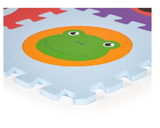 Puzzle Interactiv tip covoras, Dimensiuni 90 x 90 cm, Include 9 puzzle-uri patrate mari cu animale, Material burete, Ajuta la dezvoltarea creativitatii si coordonarii Mana-Ochi pentru copii, Culoare Multicolor