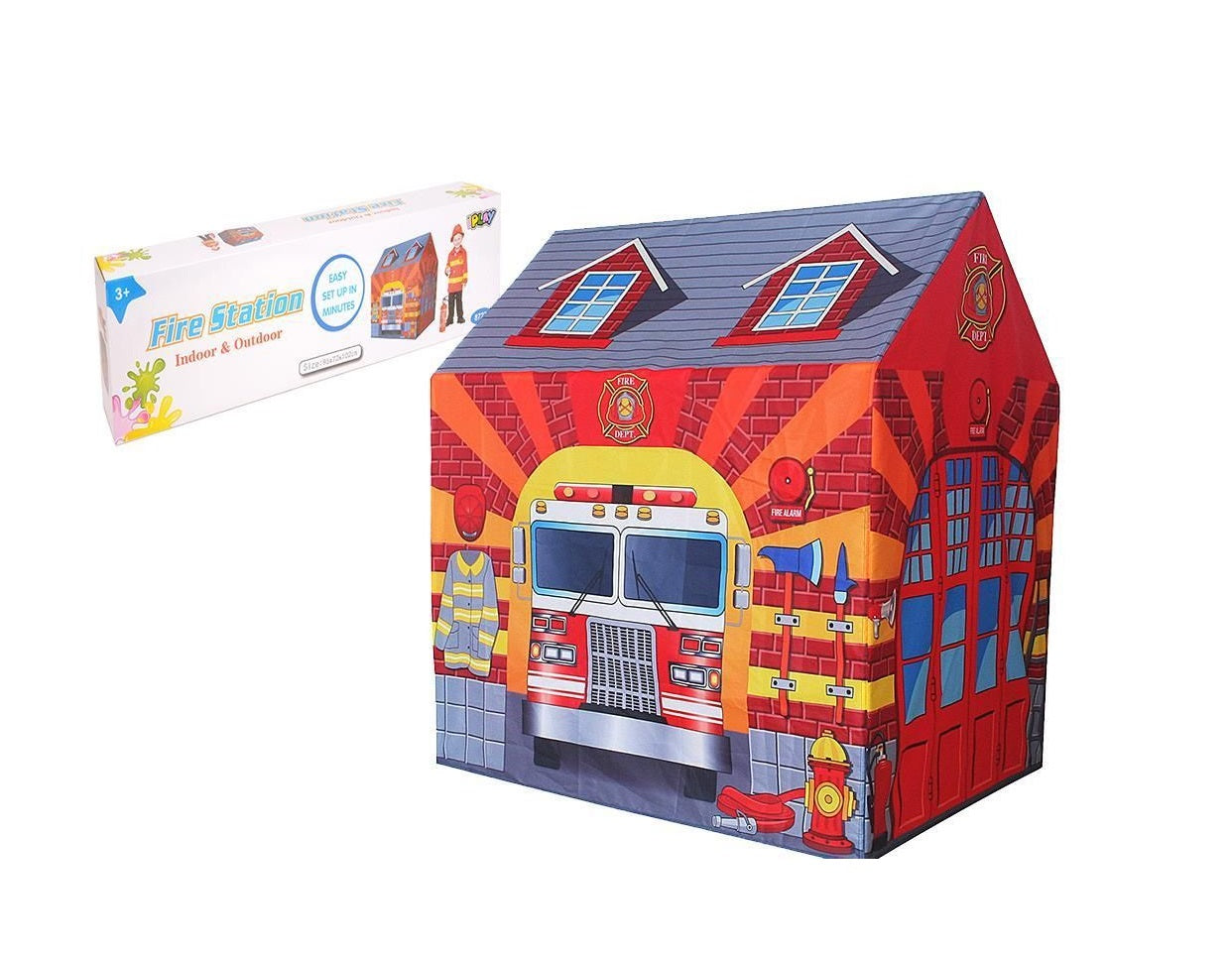 Cort si Spatiu de Joaca pentru copii idealStore FIRE BUS, Dimensiuni 95 x 72 x 102 cm, Ideal pentru casa sau gradina, Asamblare rapida si usoara, Stimuleaza Imaginatia, Curiozitatea si Creativitatea prin joc