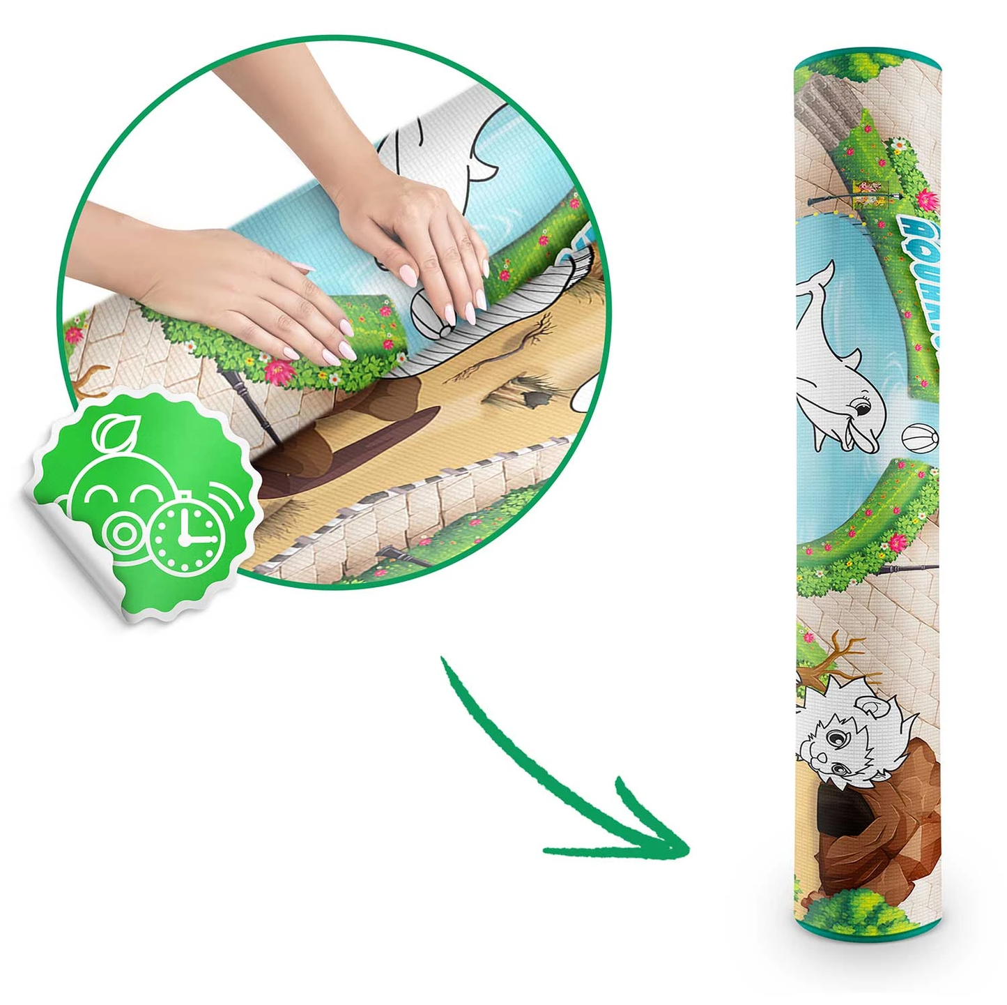 Covor de joaca termorezistent din spuma pentru camera copiilor ideal STORE First Steps, posibilitatea de a Desena, pliabil, 120x90, Sistem antialunecare, protectie impotriva loviturilor, Zoo