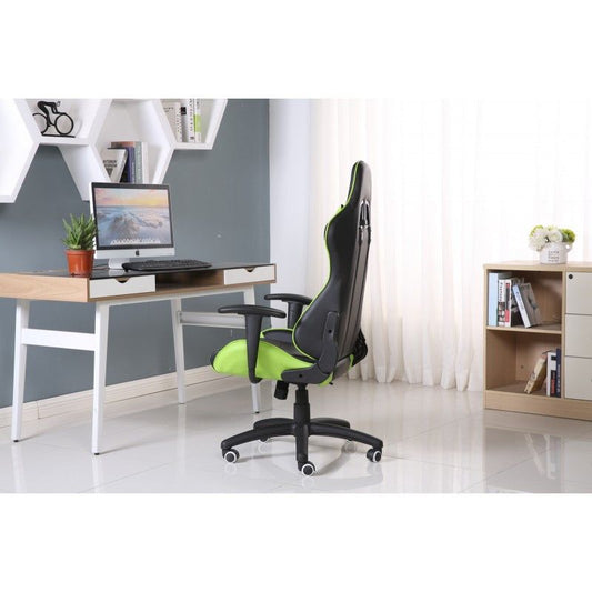 Scaun Gaming Reglabil cu mecanism TILT idealSTORE Racing eSPORT COLLECTION, Asigura pozitia si confortul corect al corpului, Echipat cu cotiere reglabile, perne confortabile, Posibilitatea modificarii unghiului spatarului pana la 180 , Negru-Verde