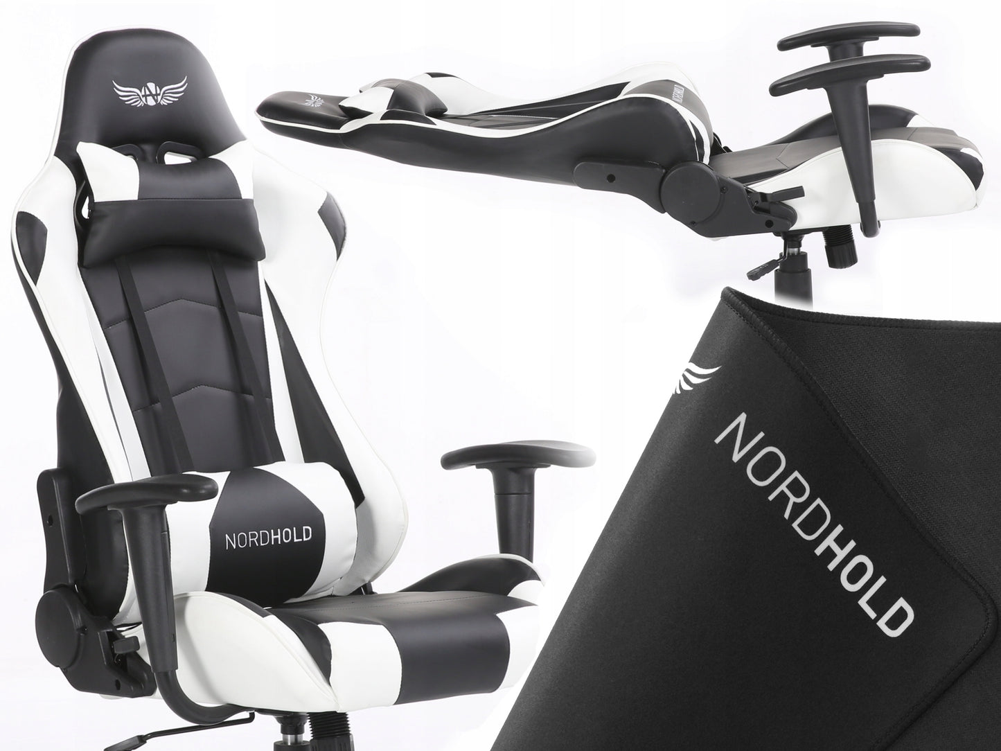 Scaun Gaming Reglabil cu mecanism TILT idealSTORE Racing eSPORT COLLECTION, Asigura pozitia si confortul corect al corpului, Echipat cu cotiere reglabile, perne confortabile, Posibilitatea modificarii unghiului spatarului pana la 180 , Negru-Alb