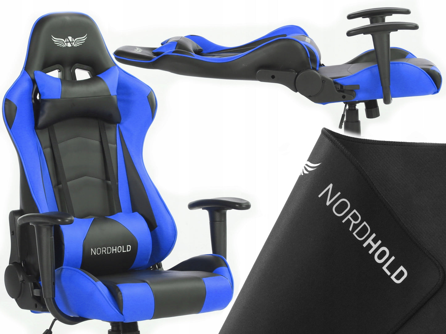 Scaun Gaming Reglabil cu mecanism TILT idealSTORE Racing eSPORT COLLECTION, Asigura pozitia si confortul corect al corpului, Echipat cu cotiere reglabile, perne confortabile, Posibilitatea modificarii unghiului spatarului pana la 180 , Negru-Albastru