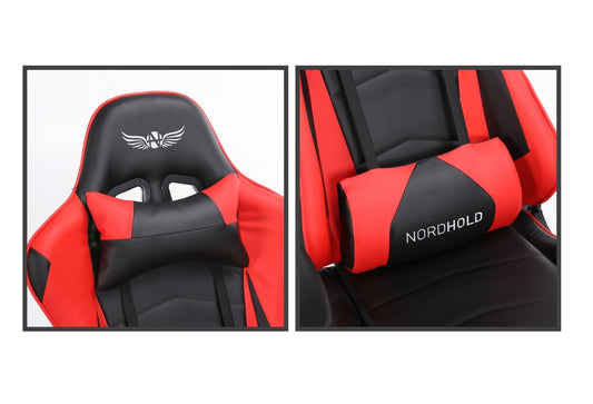 Scaun Gaming Reglabil cu mecanism TILT idealSTORE Racing eSPORT COLLECTION, Asigura pozitia si confortul corect al corpului, Echipat cu cotiere reglabile, perne confortabile, Posibilitatea modificarii unghiului spatarului pana la 180 , Negru-Rosu