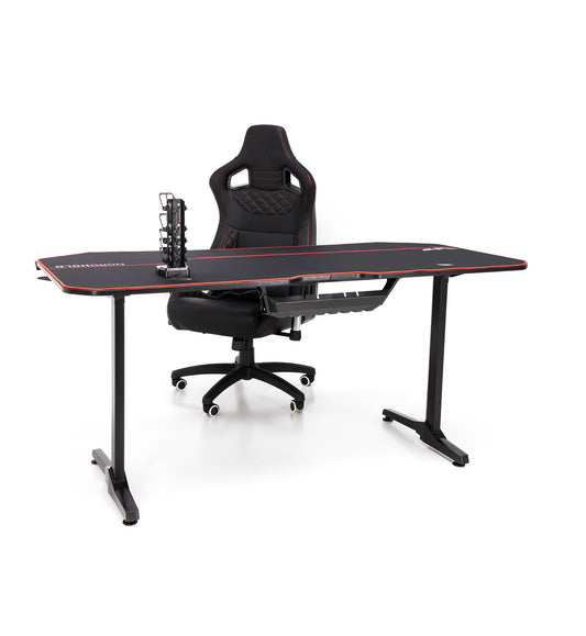 Birou de gaming idealSTORE TITAN BLACK GD, Dimensiuni 160 x 60 x74, Suport pentru casti, Stabil, Durabil, Realizat din MDF, Picioare din metal, Aspect Modern