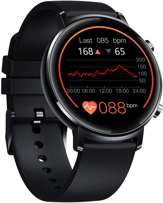 Ceas Smartwatch si Bratara Fitness FirstWear IdealSTORE, Ecran tactil complet rotund 1,3 inch, Rezistent la apa, Monitorizare ritm cardiac,, Tensiune Arteriala, Functie MultiSport, Compatibil cu Android si IOS, Negru