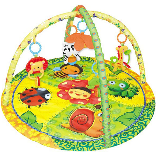 Centru de activitati tip Covoras 2 in 1 GREEN ANIMALS idealStore, Accesorizat cu jucarii simbolice si detasabile, Sprijina dezvoltarea stimulilor vizuali si ofera provocari fizice care vor ajuta la dezvoltarea abilitatilor motorii, Verde portocaliu