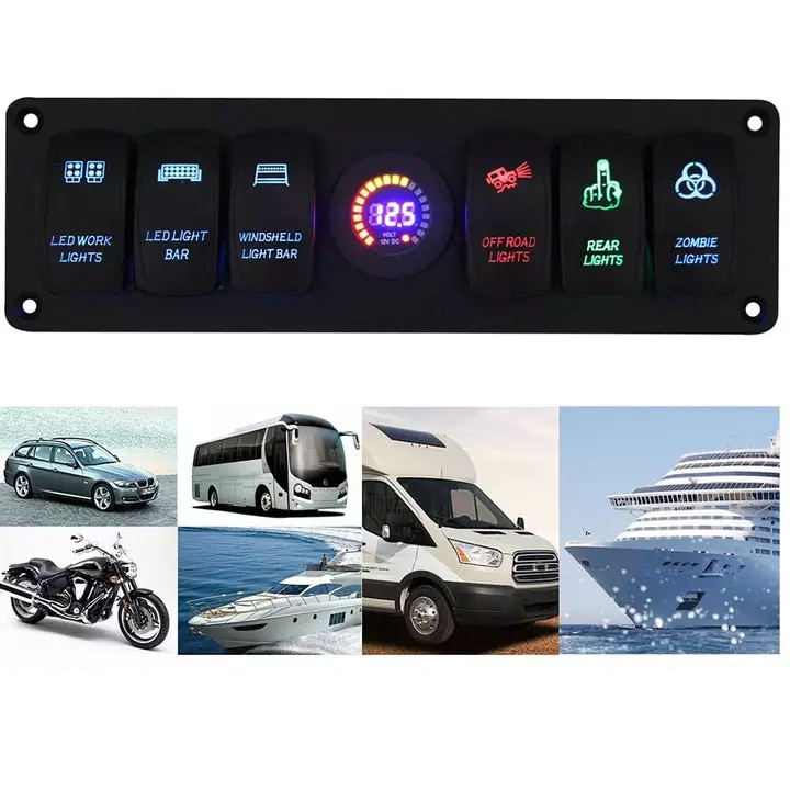 Panou 6 intrerupatoare auto cu diferite functii si voltmetru, VistaCar