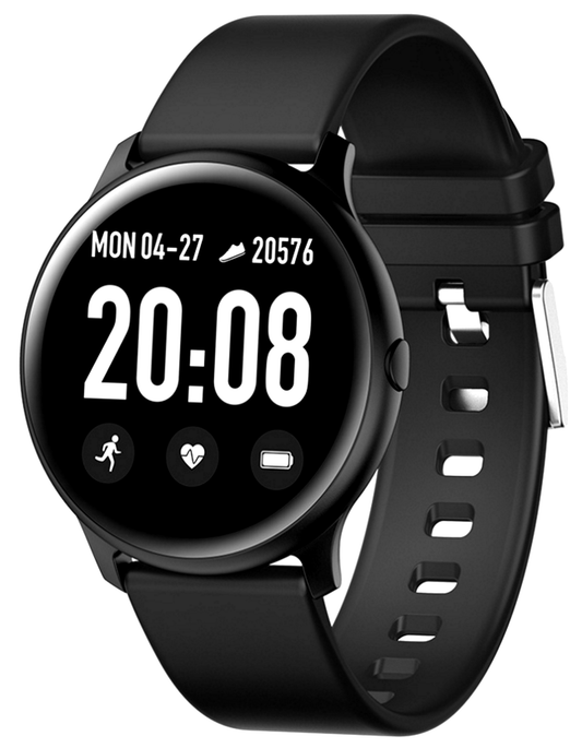 Ceas Smartwatch NEW KingWear19 idealStore, Ecran Tactil HD 1.3 inch, Rezistent la Apa, Pedometru, Monitorizare Ritm Cardiac, Tensiune Arteriala, Memento Sedentar, Mod Sport, Negru