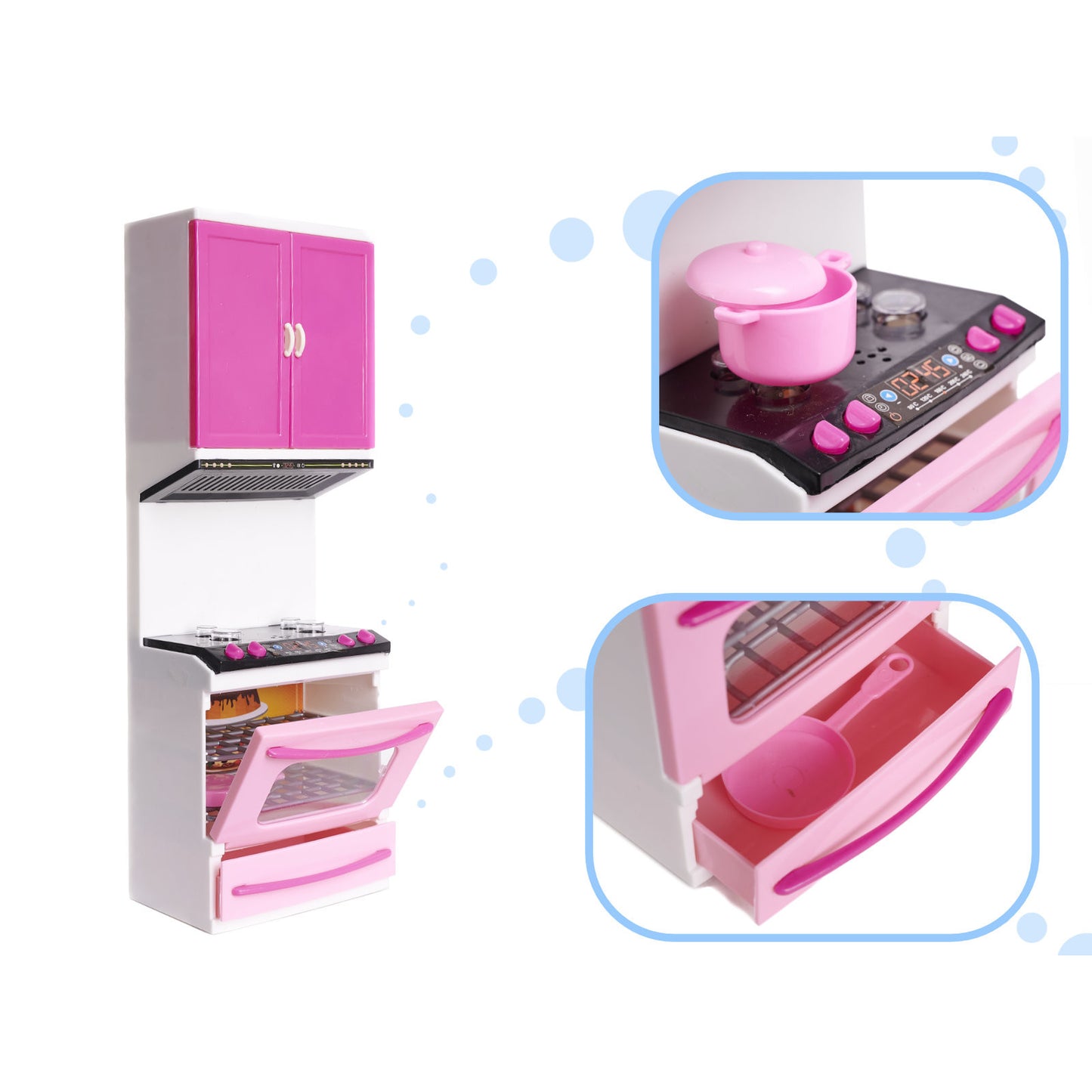 Set papusa + mobilier de bucatarie, 3m+, Roz