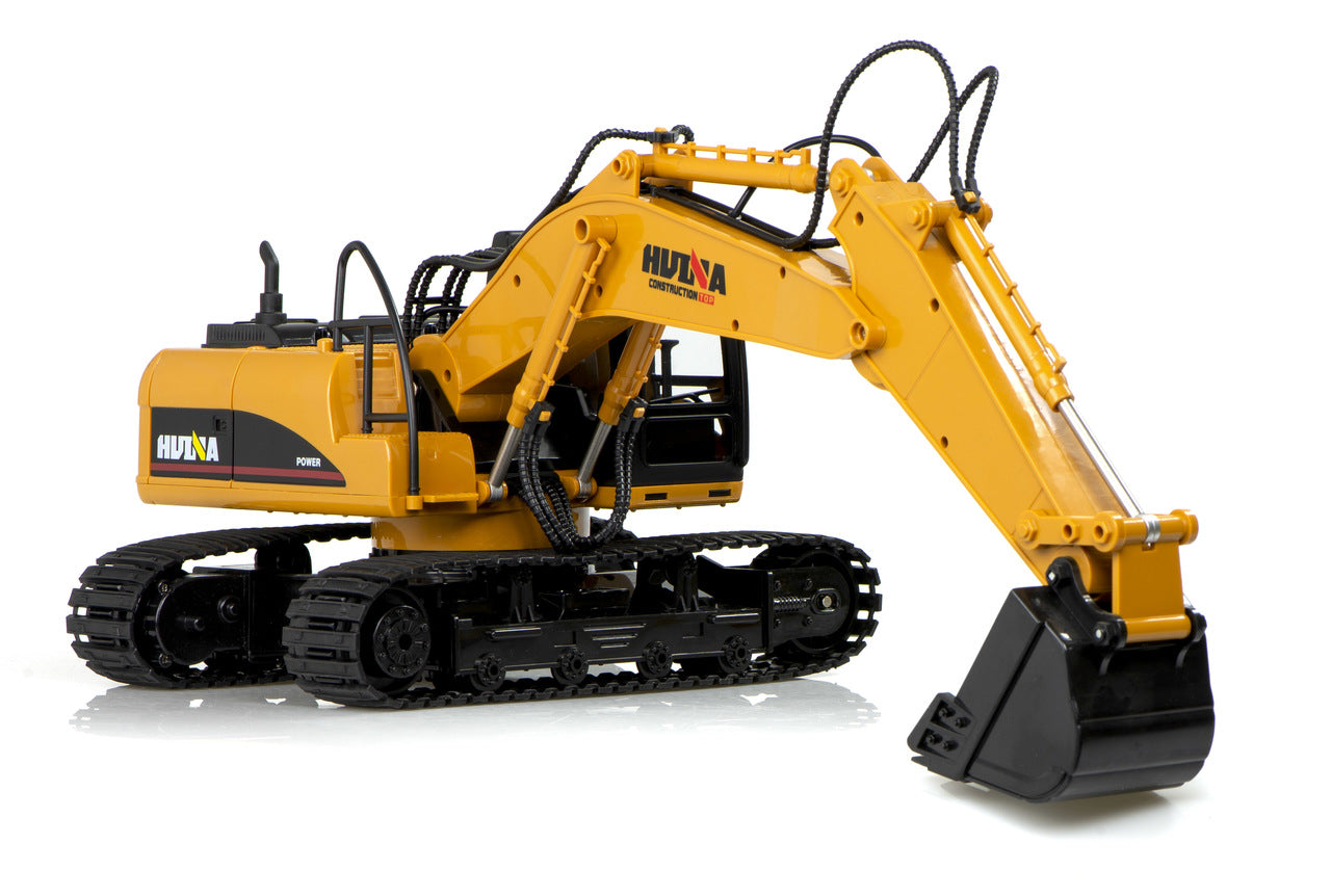 Excavator cu Telecomanda Power King idealSTORE, 46 x 24 x 17 cm, Cabina Rotativa cu lumini LED, Efect Sonor, Senile de Cauciuc, Elemente Metalice, 15 Canale pentru Control, 2,4 GHz, Incarcare USB, Dezvolta Abilitati Manuale, Agilitate si Viclenie