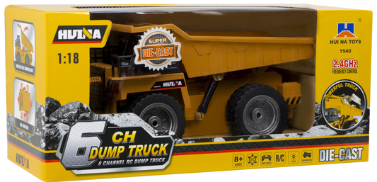 Camion Basculanta Dump Truck idealSTORE, Dimensiuni 28 x 15 x 16 cm, Include 6 Canale si Elemente Metalice, Accesorizat cu Sunete si Lumini LED, Anvelope din Cauciuc, Incarcare USB, Dezvolta Abiliatile Manuale