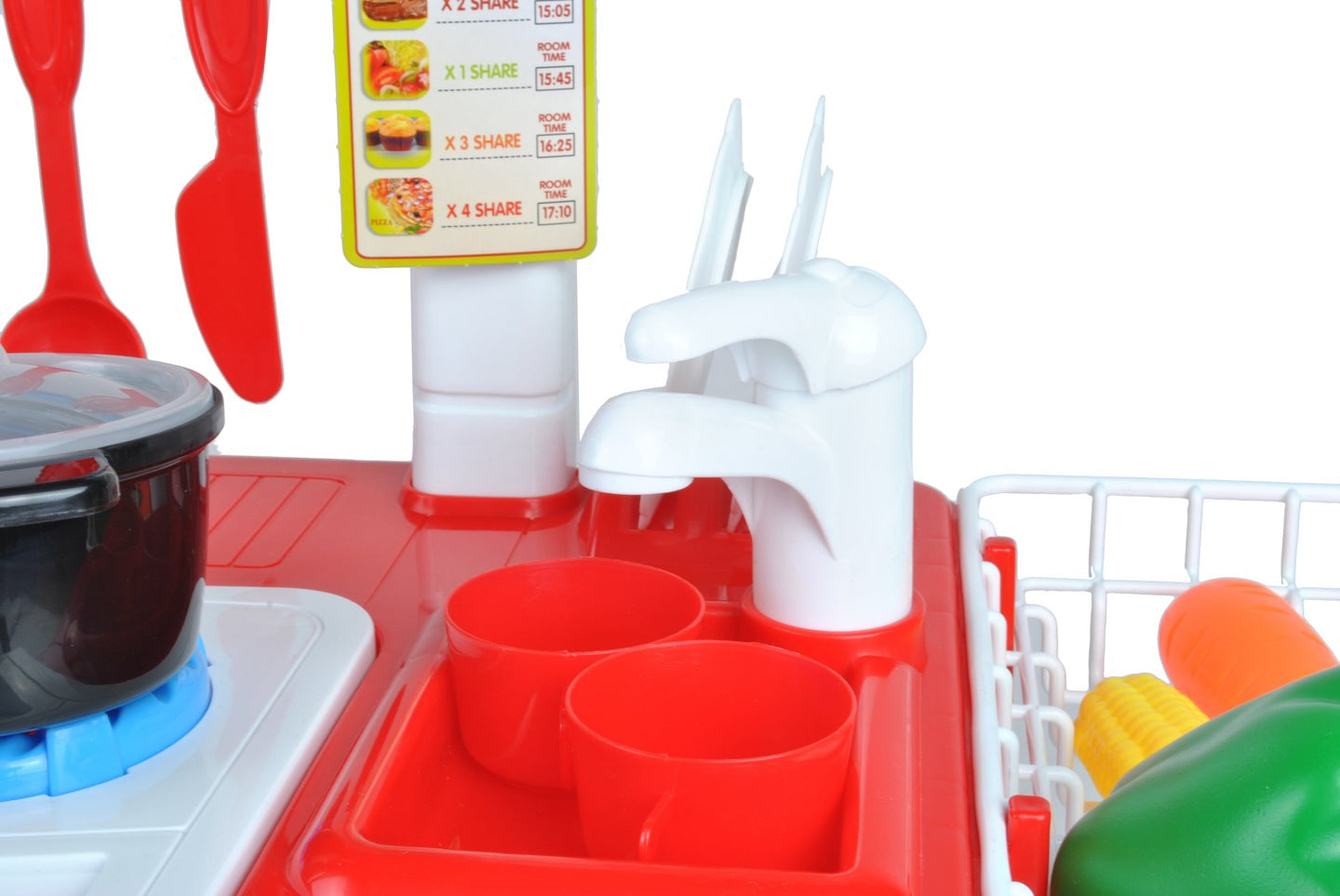 Bucatarie multifunctionala Primul Bucatar, pentru copii cu lumini si sunete, 32 acceosrii incluse, 87 cm INALTIME, chiuveta, aragaz, masina de spalat vase, ideala pentru creativitatea copilului tau, Culoare Rosie