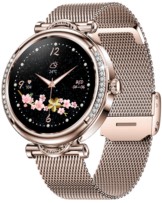 Smartwach LuxStyle idealSTORE, Apel Bluetooth, Sunet HD Voice, Agenda Telefonica, Design Lux-Elegant, Ecran HD 1.27', Monitorizare Oxigen, Tensiune, Puls, Somn, Mod Multi-Sport, Cadran Personalizat, Rezistent apa IP67, Bratara Metalica Gold