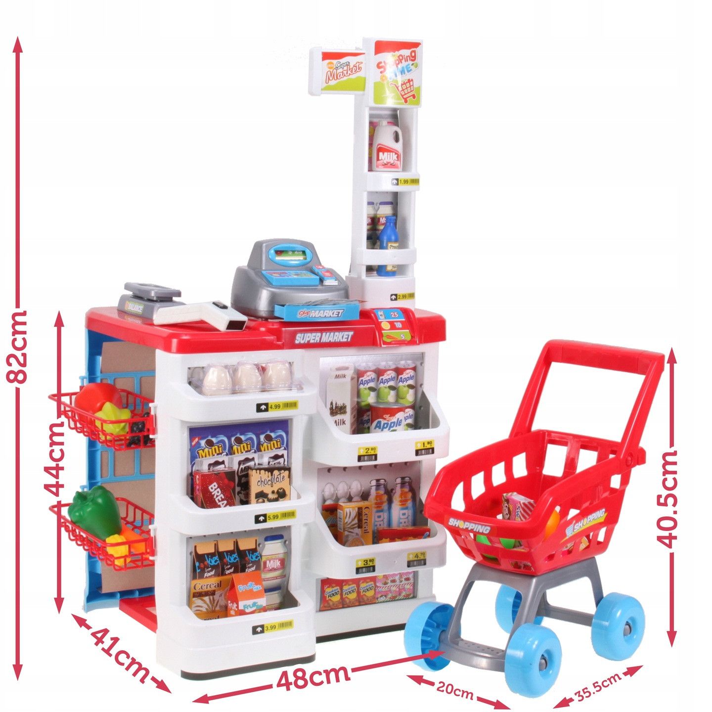 Supermarket joaca Copii cu carucior de cumparaturi idealSTORE SPEDDY MARKET, Inaltime 82 cm, Echipat cu multitudine de accesorii simbolice ce garanteaza distractia celor mici