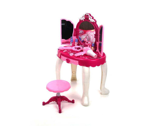 Masuta de Make-Up pentru Fete Glamour Mirror, Cu conectare Mp3 Player pentru Melodii, Lumini si Sunete incluse, Multiple accesorii incluse, Dimensiuni 52 x 32 x 72 cm