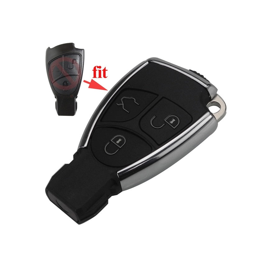 Carcasa telecomanda compatibila Mercedes, 3 butoane, Model cu laterale cromate