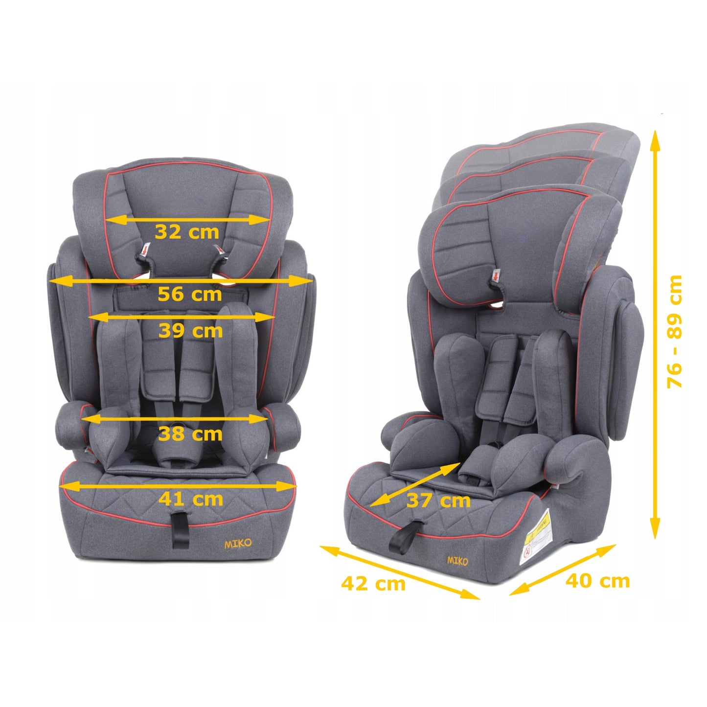 Scaun Auto Profesional Dedicat Pentru Copil Baby Jolie MIKO IDL Collection, Grupa Greutate 9-36 kg, Centuri de Siguranta in 3 Puncte, Tetiera Reglabila, Poate Fi Folosit Si Ca Baza, Husa Detasabila, Dimensiune Universala, Gri