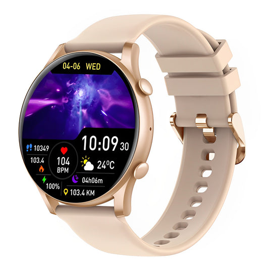 Ceas Smartwatch Moon Style Collection IdealStore, Ecran AMOLED HD 1.43 inch, Preluare Apeluri si Mesaje Bluetooth, NFC, Monitorizare Ritm Cardiac si Somn, Asistent Vocal, Difuzor si Microfon incorporat, IP67, Alarma, Android-IOS, Long Battery, Gold