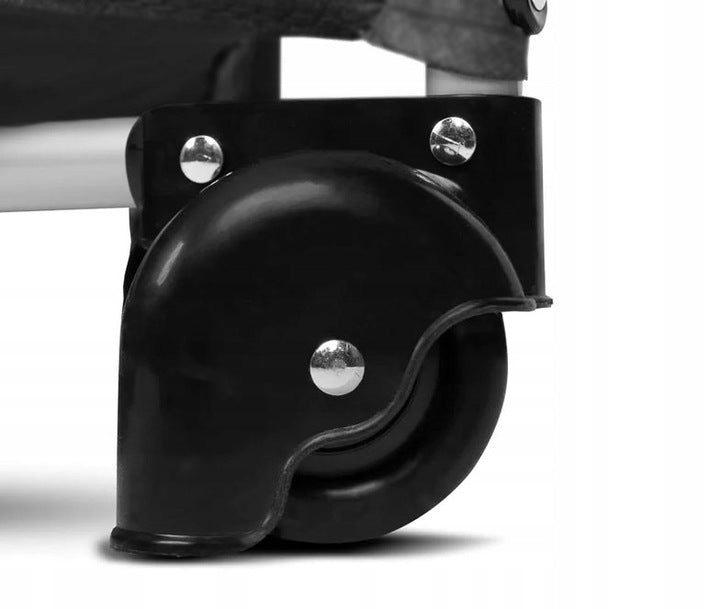 Patut Turistic Pliabil idealSTORE, Constructie Metalica Solida, 2 Fete de Plasa, 2 Etaje, Protectie dubla impotriva plierii, Include Geanta de transport, Roti pentru deplasare rapida, Saltea Moale si Pliabila