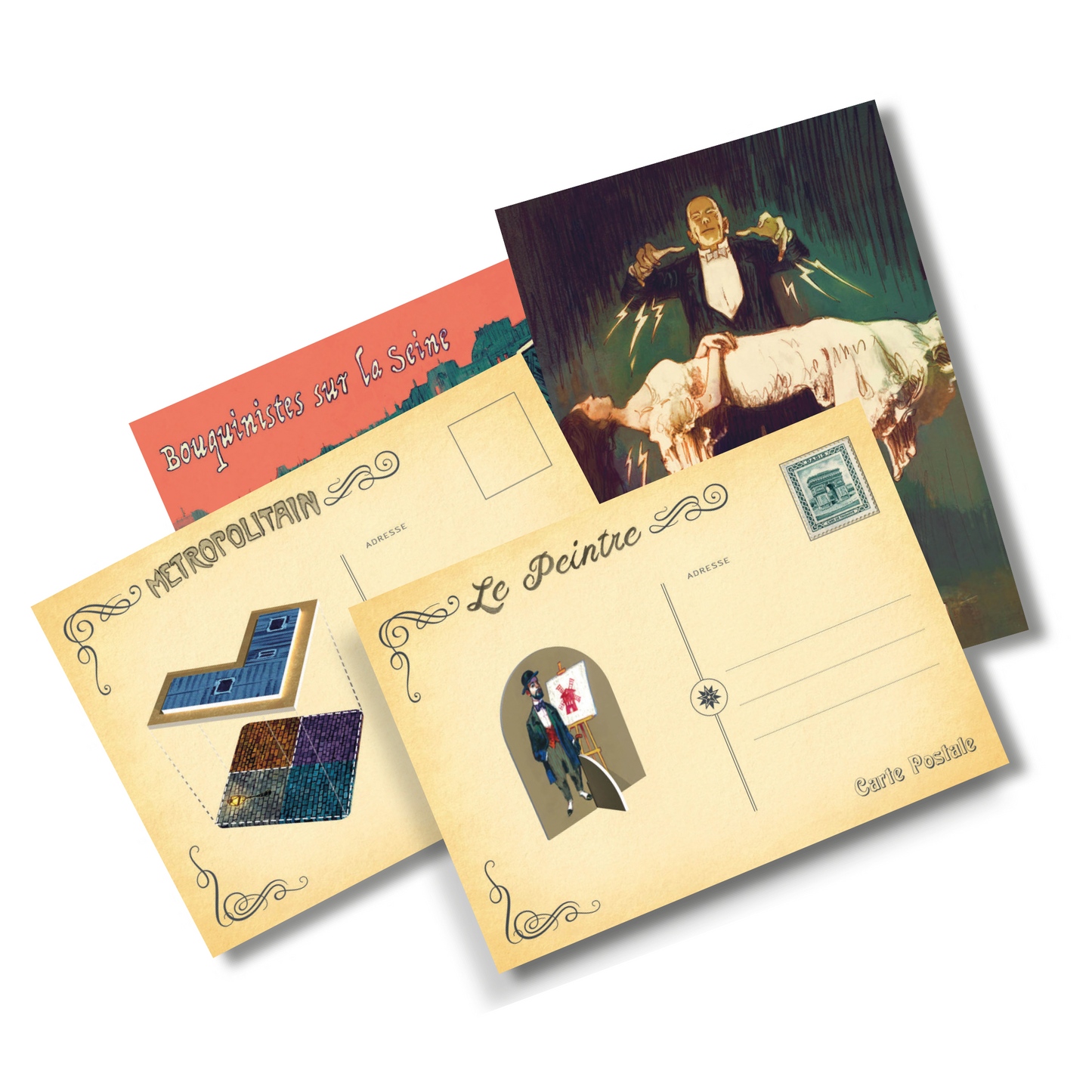 Joc de Societat-Paris - Orasul Luminilor idealSTORE, Include 16 Placute Pavaj Patrate, 12 Piese Cladire, O Plansa de Joc, 14 Cosuri de fum, 8 Jetoane de Actiune, 12 Carti Postale cu Actiuni