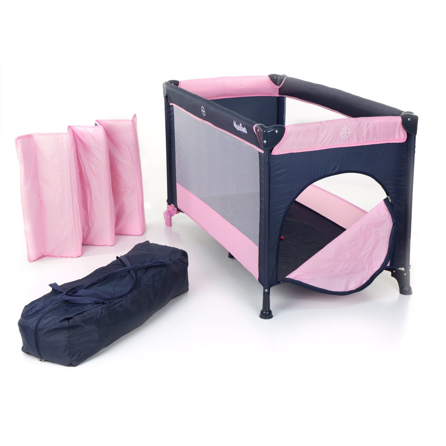 Patut Turistic pliabil Ideal Travel, ideal pentru calatorii dar si patut traditional, design solid si elastic, constructie solida in 7 puncte, material premium, saltea moale si pliabila, geanta transport inclusa culoare roz