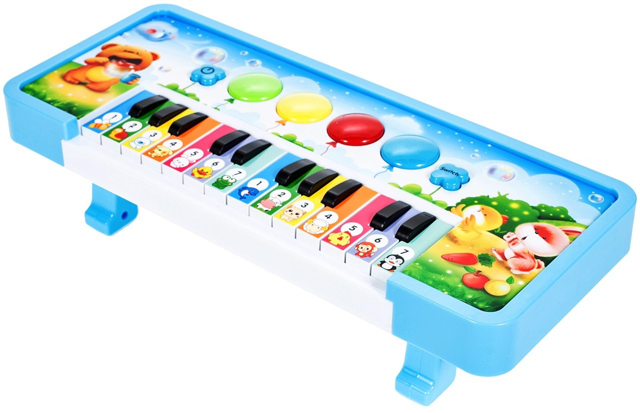 Pian Electronic idealStore FunBalloons, 14 chei Luminoase ce permit activarea Melodiilor, reda sunetele a 14 animalute, Albastru