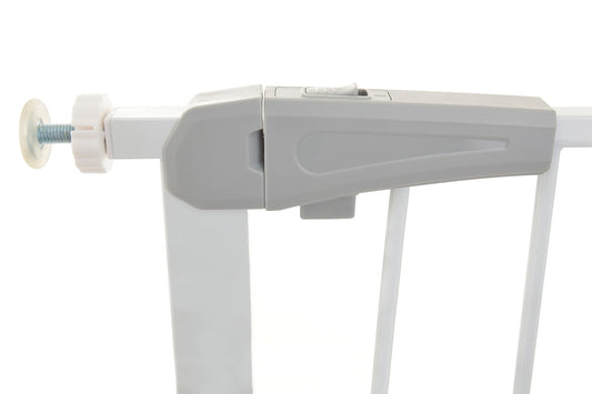 Poarta siguranta reglabila idealSTORE copii si animale 75-85 cm, otel, Alba