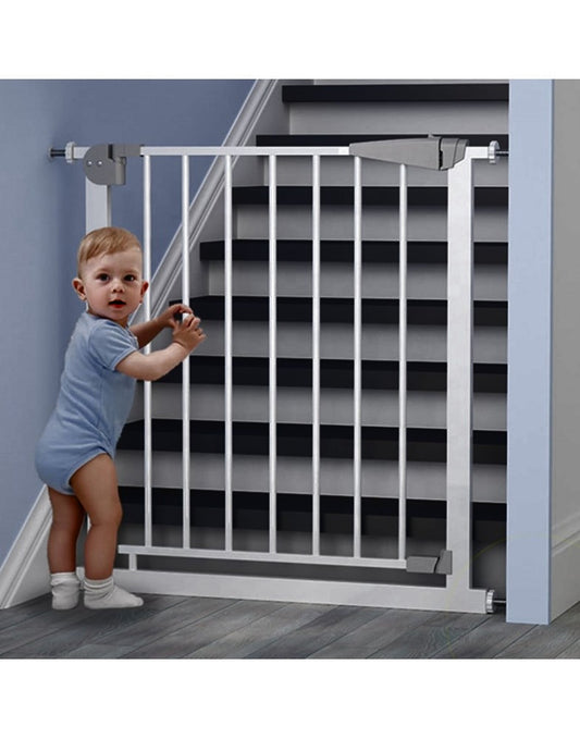 Poarta de Siguranta idealStore Safety Gate pentru Scari, dimensiuni ajustabile 75 - 103 cm, Fabricata din Otel, culoare Gri Perlat