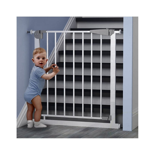 Poarta de Siguranta idealStore Safety Gate pentru Scari, dimensiuni ajustabile 75 - 117 cm, Fabricata din Otel, culoare Gri Perlat
