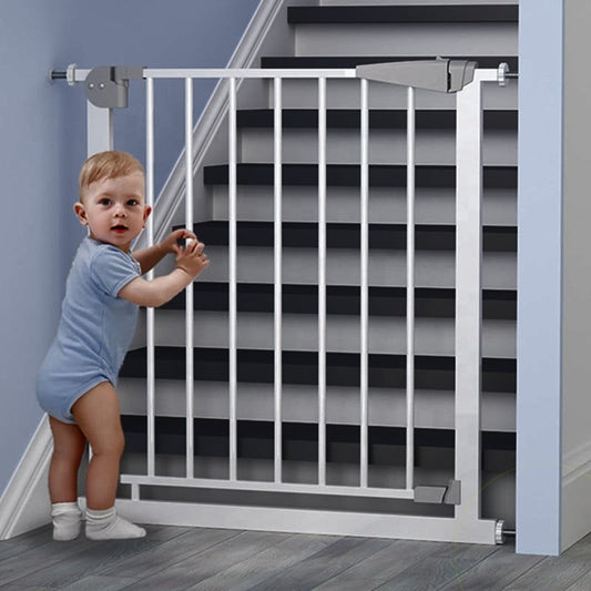 Poarta de Siguranta idealStore Safety Gate pentru Scari, dimensiuni ajustabile 75 - 85 cm, Fabricata din Otel, culoare Gri Perlat