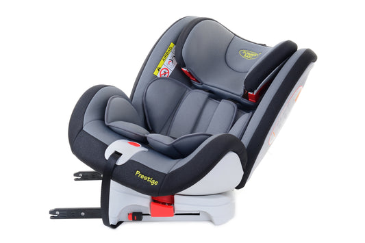 Scaun auto Profesional dedicat pentru copil, BABY JOLIE PRESTIGE IDL Collection , Pentru 3 grupe de greutate intre 0-36 Kg, Tehnologie ISOFIX si Centura TOP TETHER, Rotire 360 grade cu Reglarea pozitiei de somn si a inaltimii tetierei, Negru-Gri