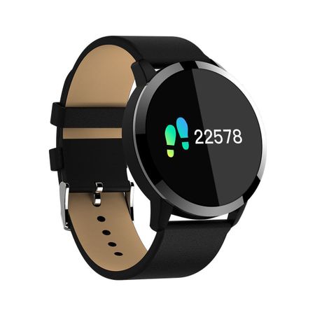 Smartwatch si Bratara Fitness Smart Quasar 8 cu Monitorizare Puls, Pasi, Calorii, Notificare Mesaje, IP67 Waterproof, Bratara de Piele Ecologica Neagra, Culoare Negru