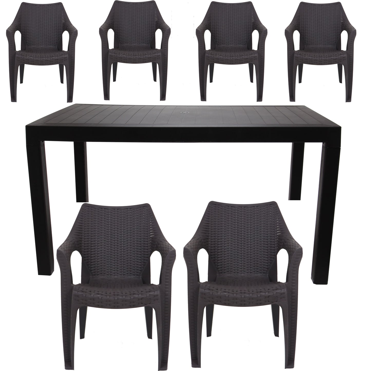 Set gradina masa si 6 scaune din plastic rezistent UV si intemperii, dimensiuni 140x80x75 cm