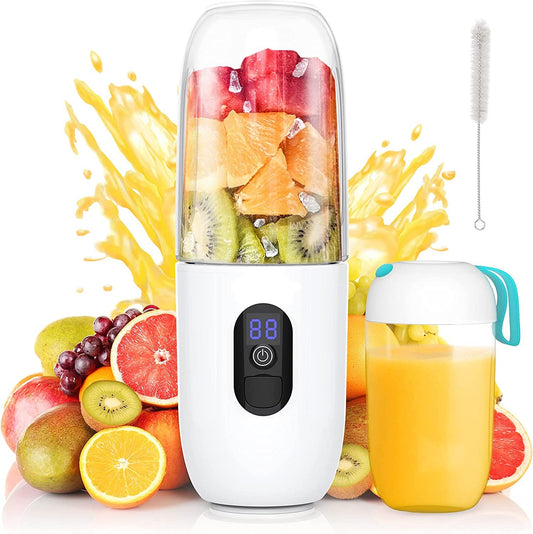 Mini Blender Electric RealMix White IdealStore, Portabil, Incarcare magnetica la orice port USB, 6 Lame din otel inoxidabil, Capacitate 510 ml, Putere 25.000 rpm, Usor de curatat, Afisaj LCD