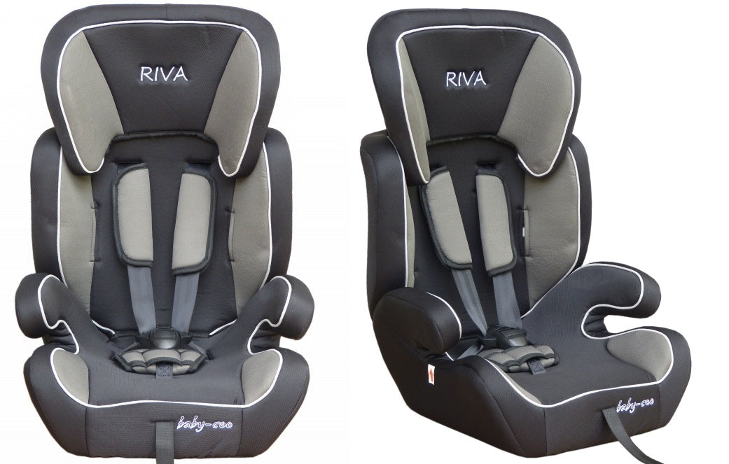 Scaun auto PROFESIONAL pentru copil, Riva Junior Grey, Model 2018, Pentru 3 grupe de greutate intre 9-36 kg,, Culoare Negru-Gri, ce asigura maximul de siguranta si confort pentru copilul dumneavoastra, ideal pentru calatorii