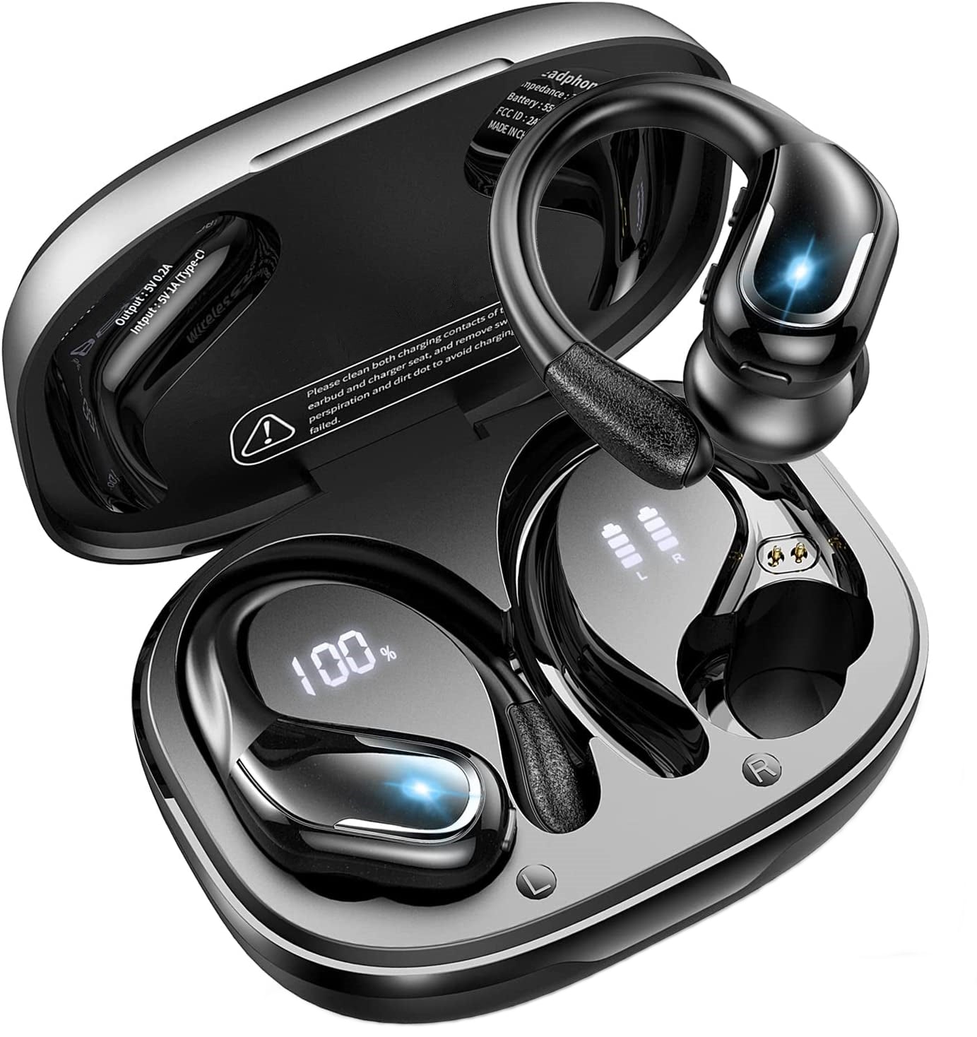 Casti Wireless idealStore RunX60h, Claritate Sunet HD, Microfon HD, Autonomie 60 ore, Eliminare zgomot fundal, Sunet Clar, Bass Profund, Bluetooth 5.3, Raza 20 metri, Impermeabil, Culoare Negru